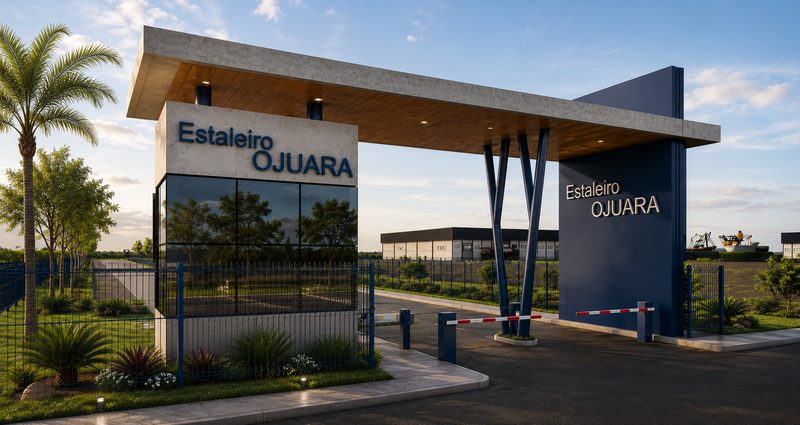 Portaria e pórtico de acesso do Estaleiro Ojuara